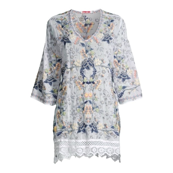 Johnny Was Azalia Floral Embroidered Tunic Top | Size M | NWT Boho Lace Trim - Picture 2 of 13
